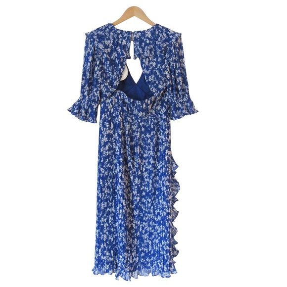 La Maison Talulah Mediterranean Minx Midi Dress Medium Blue Floral Ruffles Boho - Picture 2 of 16